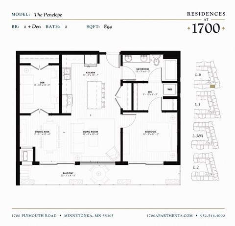 The Penelope Floor plan at Residences at 1700, Minnetonka, MN 55305